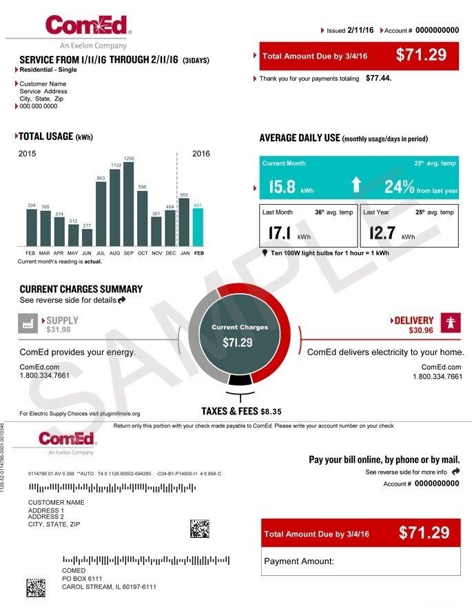 نمونه قبض شرکت Commonwealth Edison Company (ComED) 