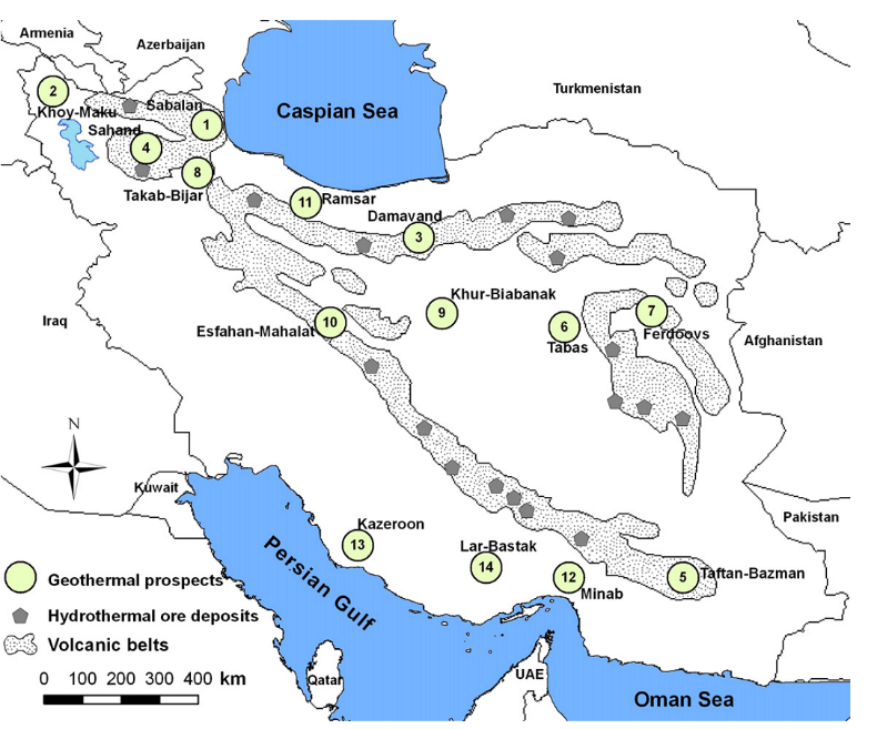 نقشه منابع انرژی زمین گرمایی ایران