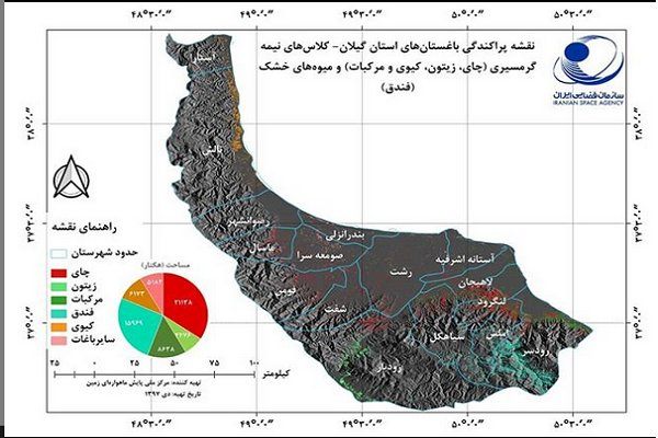 نقشه پراکندگی باغستانهای گیلان