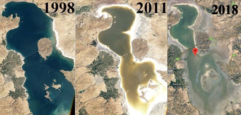 خشکی دریاچه ارومیه در طول زمان